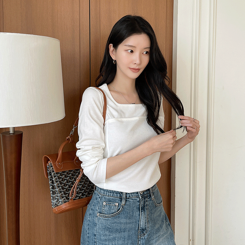 clicknfunny - 클릭앤퍼니 - 패릿골지 스퀘어넥티셔츠♡韓國女裝上衣