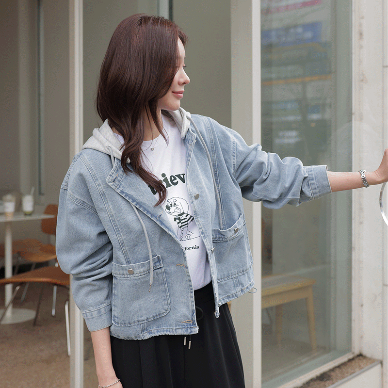 clicknfunny - 클릭앤퍼니 - 옐픈 데님자켓후드SET♡韓國女裝外套