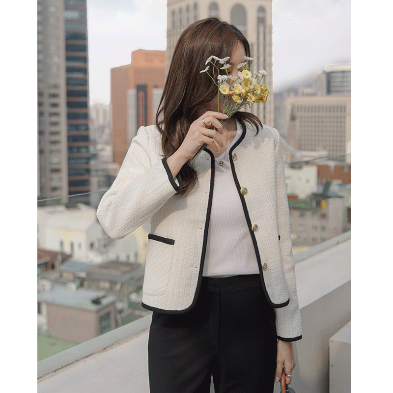 clicknfunny - 클릭앤퍼니 - 샬몬배색 트위드자켓♡韓國女裝外套