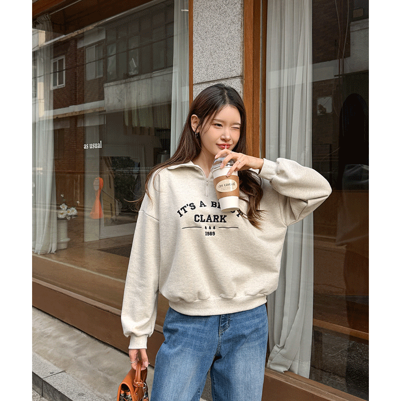 clicknfunny - 클릭앤퍼니 - 탱릿자수 반집업맨투맨티♡韓國女裝上衣