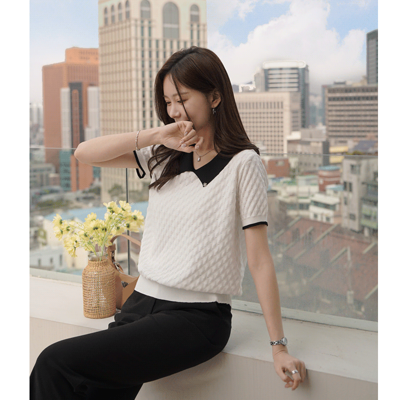 clicknfunny - 클릭앤퍼니 - 람빈카라 배색니트♡韓國女裝上衣