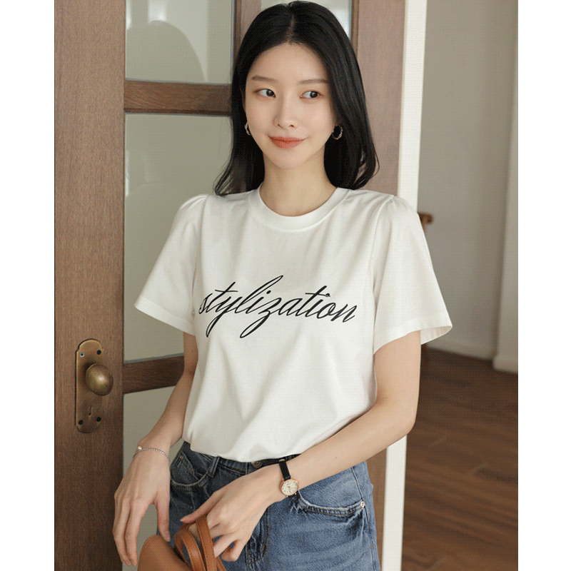 clicknfunny - 클릭앤퍼니 - 룰날개소매 레터링티셔츠♡韓國女裝上衣