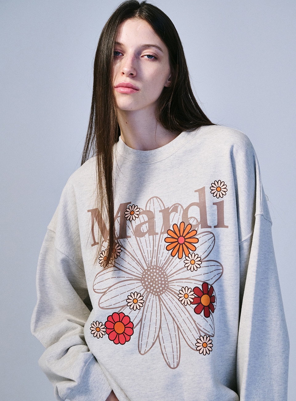 韓國MARDI MERCREDI-SWEATSHIRT FLOWERMARDI BLOSSOM_OATMEAL TAUPE