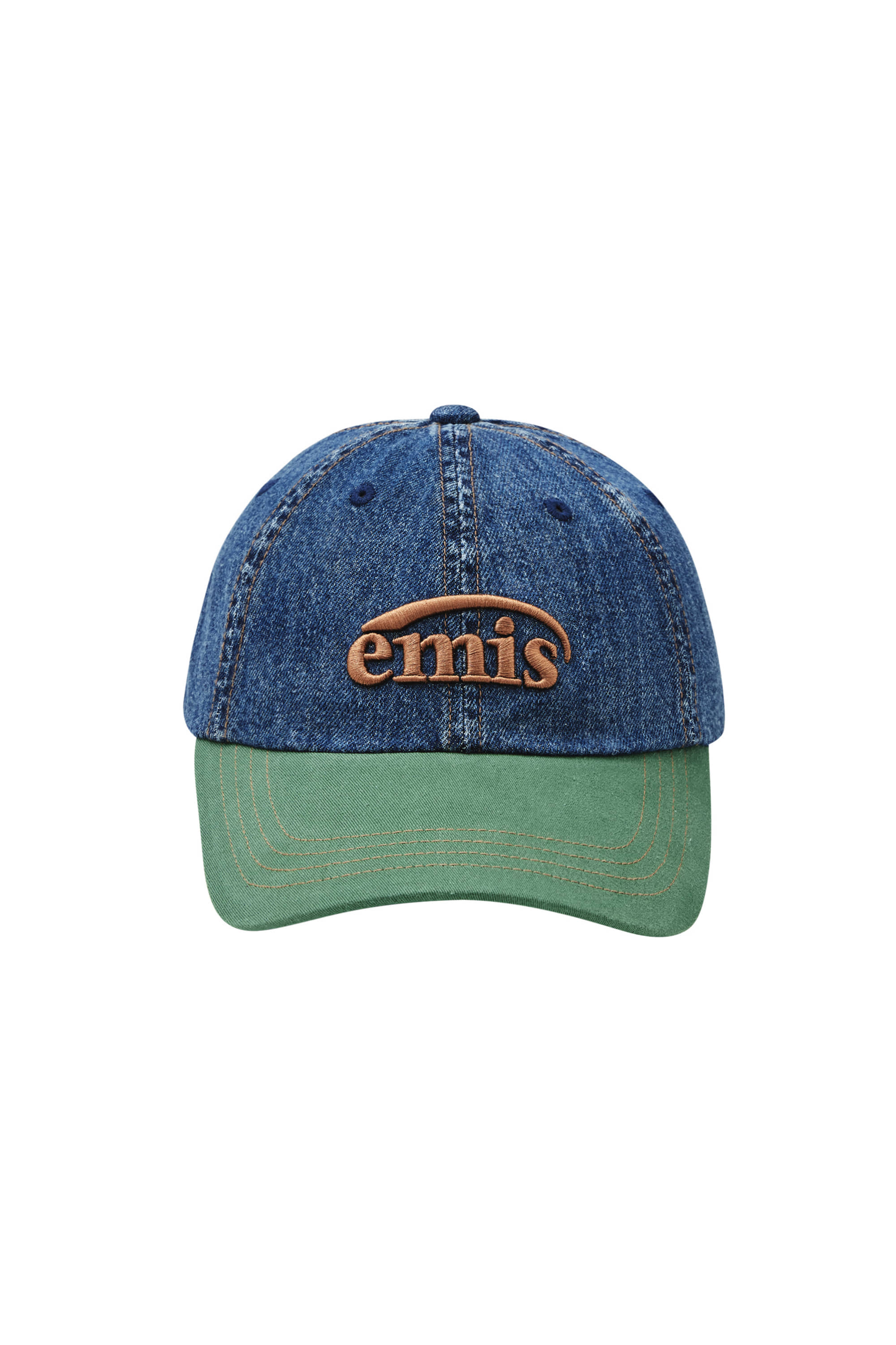 韓國EMIS - WASHED DENIM BALL CAP-BLUE/GREEN 水洗牛仔球帽-藍色/綠色